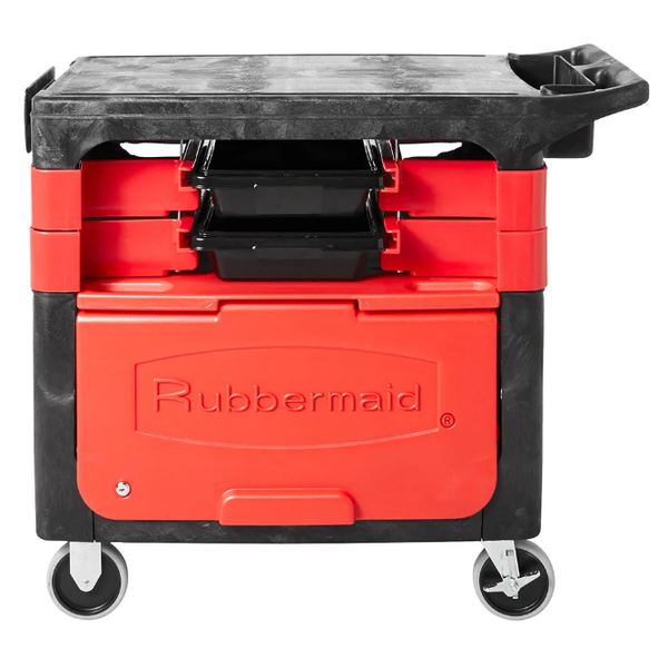 Rubbermaid FG618000 BLA 2 Level Polymer Utility Cart w/ 330 lb Capacity,  Flat Ledges