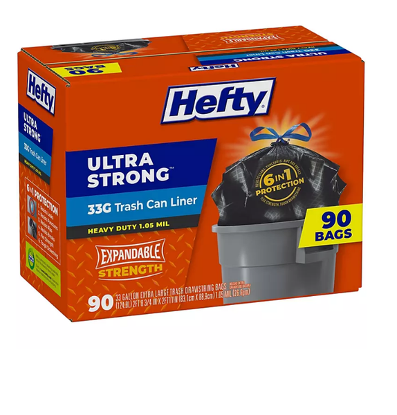 Hefty Ultra Strong Drawstring Trash Bags, Unscented (33 gal. 90 ct.) –  Openbax