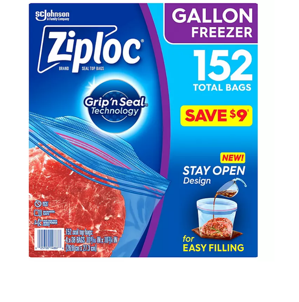 Ziploc Grip 'n Seal Freezer Bags, Gallon, 152 ct