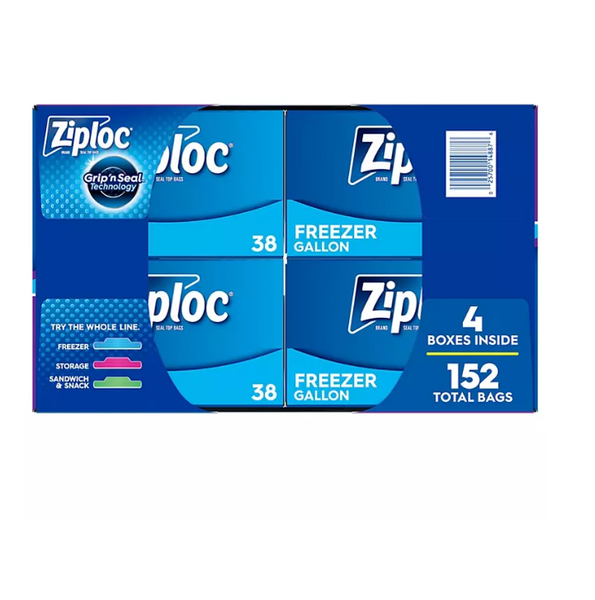 Ziploc Double Zipper Freezer Gallon Bags - Total: 152 Bags (4 x 38 Ct.)