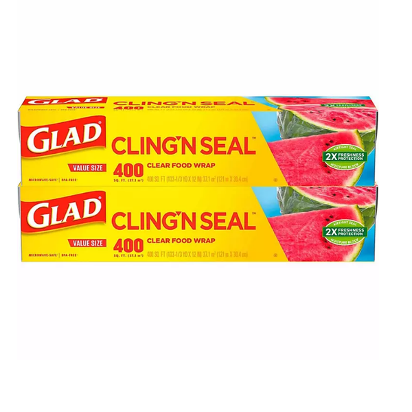 Glad Cling Wrap Clear Food Wrap, 400 Sq Ft Roll (Pack of 4 Rolls)