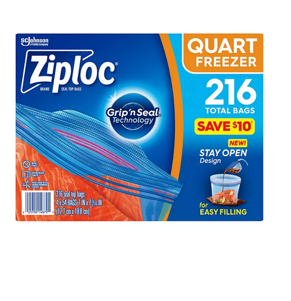 Ziploc Easy-Open Tabs Freezer Quart Bags (216 ct.) – Openbax