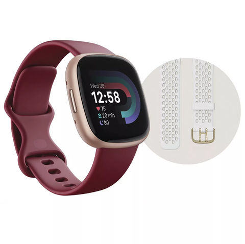 Fitbit Versa 4 Fitness Smartwatch Bundle - Beet Juice/Copper Rose