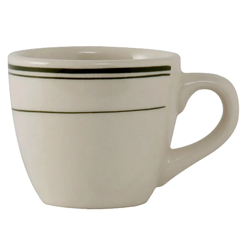 Tuxton TGB-035 3 1/2 oz Green Bay Espresso Cup - Ceramic, American White/Eggshell w/ Green Band. 3 Dozen