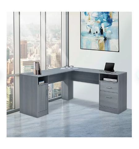Techni Mobili Functional L-Shape Desk with Storage, Grey