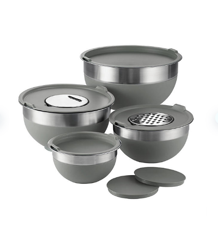 Tramontina 10-Piece Stainless Steel Mixing Bowls, Covers & Graters Included (Assorted Colors)