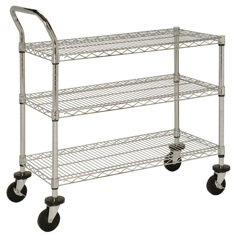 Focus FFC18363C 3 Level Chrome Plated Utility Cart w/ Flat Ledges