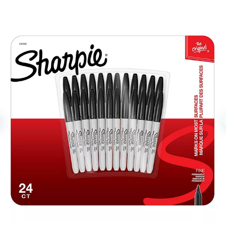 Sharpie Permanent Fine Tip Markers, Black, 24 Count