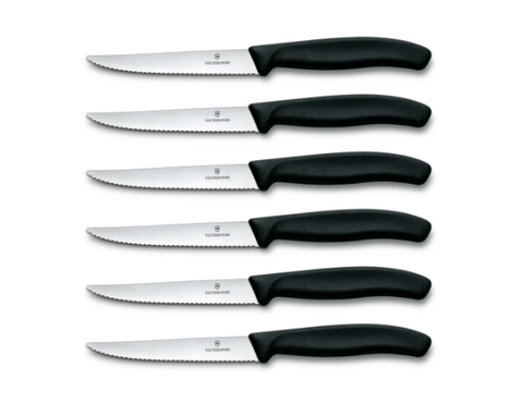 Victorinox - Swiss Army 6.7233.20-X2 6 Piece Steak Knife Set w/ Pointed Tip, Serrated Edge, Black Handles