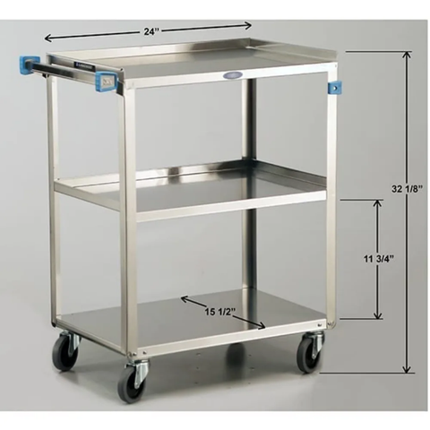 Lakeside 311 3 Level Stainless Utility Cart w/ 300 lb Capacity, Raised Ledges