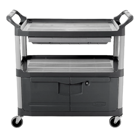 Rubbermaid FG409400 GRAY 3 Level Polymer Utility Cart w/ 300 lb Capacity, Raised Ledges