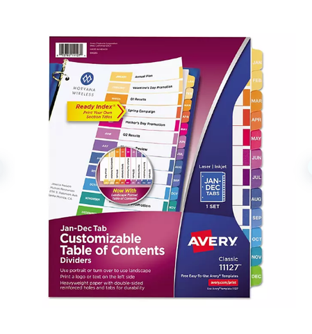 Avery Customizable TOC Ready Index Multicolor Dividers, 12-Tab, Letter. (3pk)