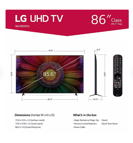 LG 86" Class UR8000 series LED 4K UHD Smart webOS 23 w/ ThinQ AI TV - 86UR8000AUA