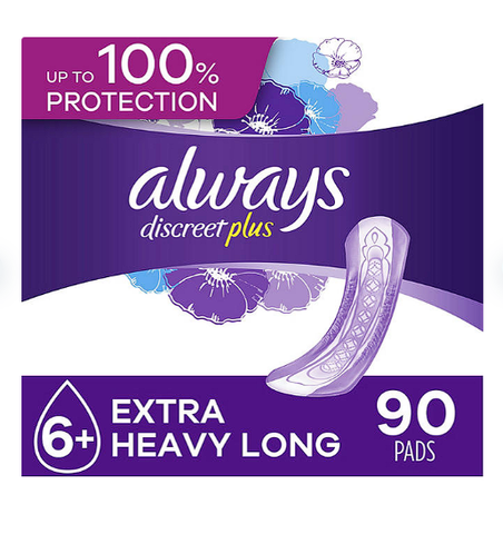 Always Discreet plus Incontinence Pads for Women, Extra Heavy Long (90 ct.)