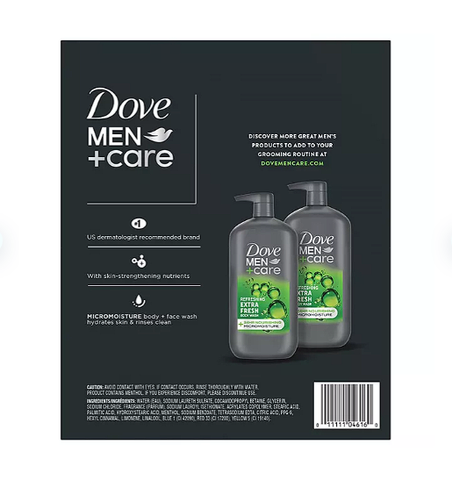 Dove Men+Care Body and Face Wash, Extra Fresh (30 fl. oz., 2 pk.)