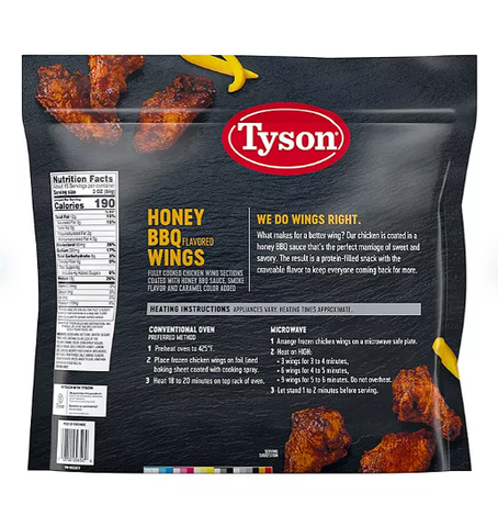 Tyson Fully Cooked Honey BBQ Bone-In Chicken Wings, Frozen (64 oz.)