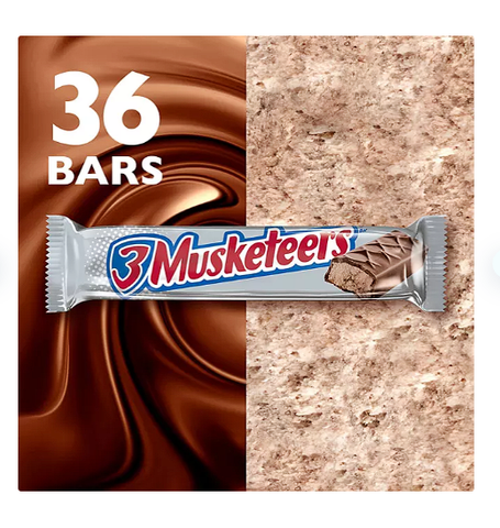 3 Musketeers Chocolate Candy Bars Full Size Bulk Pack (1.92 oz., 36 ct.)