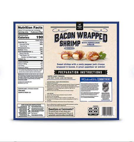 Member's Mark Bacon Wrapped Shrimp with Pepper Jack Cheese, Frozen (14 ct.)