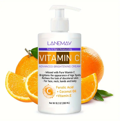 300ml/10.2 Oz Vitamin C Cream Body Lotion Moisturizer | Aging Defying Skin Care Firming Cream For Body, Face, Uneven Skin Tone, Wrinkles & Sun Damaged Dry Skin
