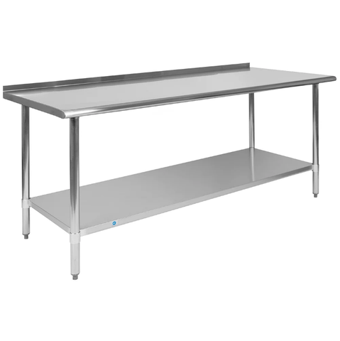 Flash Furniture NH-WT-3072BSP-GG 72" 18 ga Work Table w/ Undershelf & Stainless Flat Top, 1 1/2" Backsplash