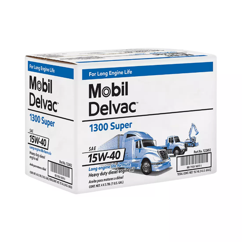 Mobil Delvac 1300 Super Heavy Duty Synthetic Blend Diesel Engine Oil 15W-40, 4 pk./1 gal.