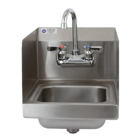 Royal Industries ROYHSSH12SP Wall Mount Commercial Hand Sink w/ 9"L x 9"W x 5"D Bowl, Side Splashes