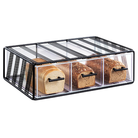 Cal-Mil 4119-13 3 Drawer Bread Case w/ Metal Frame, Black
