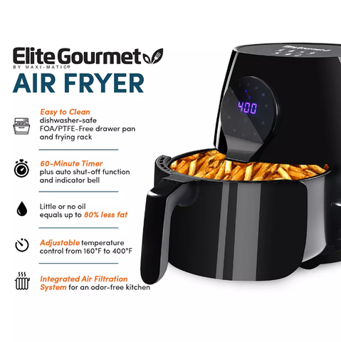 Elite Gourmet 5.3 Qt. Oil-Free Air Fryer - Black