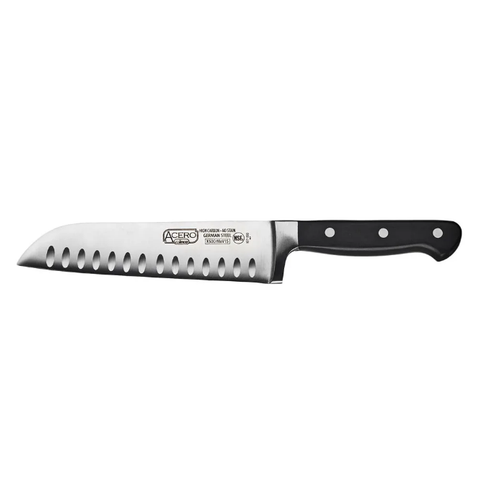 Winco KFP-70 7" Santoku Knife, 1 Piece Full Tang, Forged Carbon Steel, POM Handle