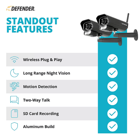Defender Phoenixm2 4-Channel 2-Camera Non Wi-Fi Plug-In Power, Security Camera System with 32GB SD Card and 7" Display Monitor