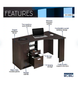 Techni Mobili Classic Office Desk with Storage, Espresso