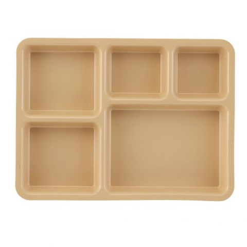 Cambro 1411CP161 Tan 10 9/16 Inch x 14 3/8 Inch 5-Compartment Rectangular Co-Polymer Tray-On-Tray Meal Delivery Base Tray