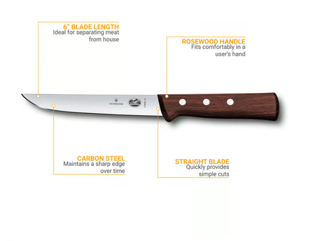 Victorinox - Swiss Army 5.6006.15 Stiff Boning Knife w/ 6" Blade, Rosewood Handle
