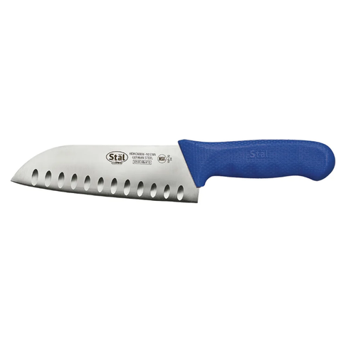 Winco KWP-70U 7" Santoku Knife w/ High Carbon Steel Blade & Blue Poly Handle