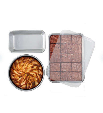 Nordic Ware Naturals Set: 9" x 13" Cake Pan with Lid, 9" Round Cake Pan, 1.5 lb. Loaf Pan