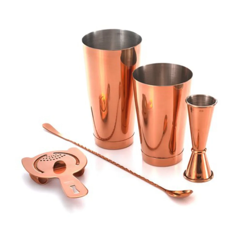Barfly M37101CP 5 Piece Stainless Bar Cocktail Shaker Set, Copper
