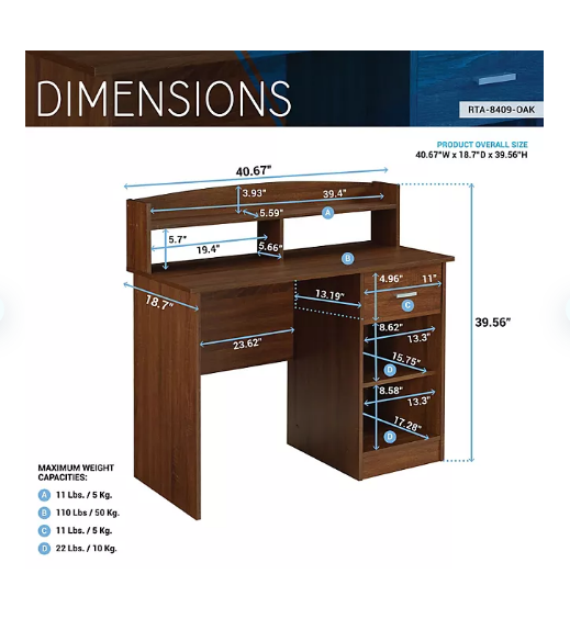 Techni Mobili Modern Office Desk with Hutch, Assorted Colors Openbax