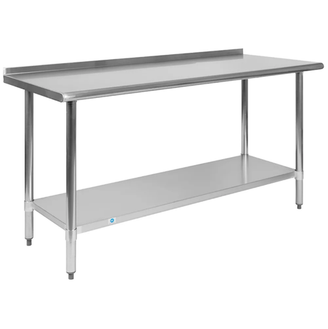 Flash Furniture NH-WT-2460BSP-GG 60" 18 ga Work Table w/ Undershelf & Stainless Flat Top, 1 1/2" Backsplash
