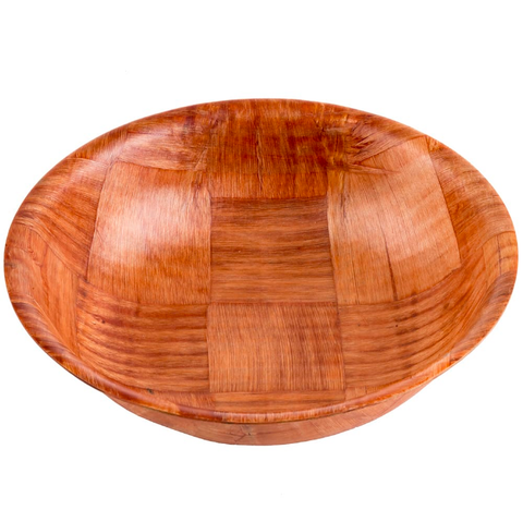 Tablecraft 208 8" Woven Wood Salad Bowl, Mahogany, Round Bottom, 4 Ply. 1 Dozen