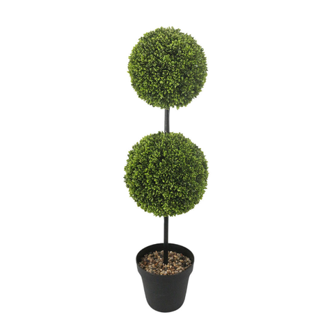 46" Double Ball UV Coated Boxwood Topiary with Pot