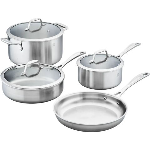 Zwilling 1016718 7 Piece Cookware Set w/ Glass Lids, 3 Ply Stainless w/ Aluminum Core
