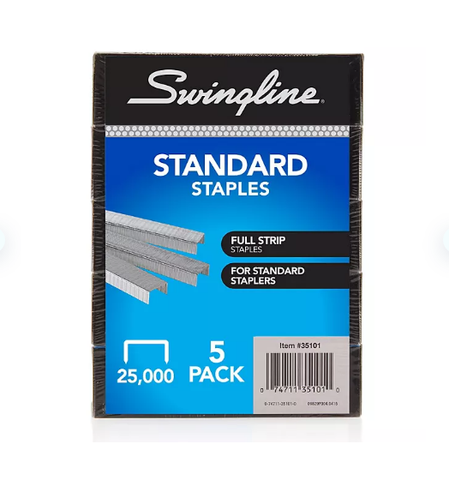 Swingline Standard Staples, 1/4" Length, 210 Per Strip, 5,000/Box, 5 Boxes