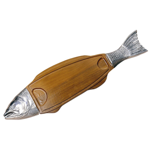 Bon Chef 9004 36" Wood Body Salmon Dish, Aluminum/Pewter-Glo