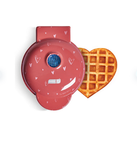 Dash Heart Miniature Waffle Maker with Heart Print Lid