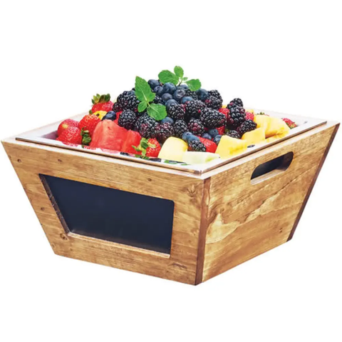 Cal-Mil 3593-12-99 12" Square Bowl w/ Chalkboard Sign, Wood