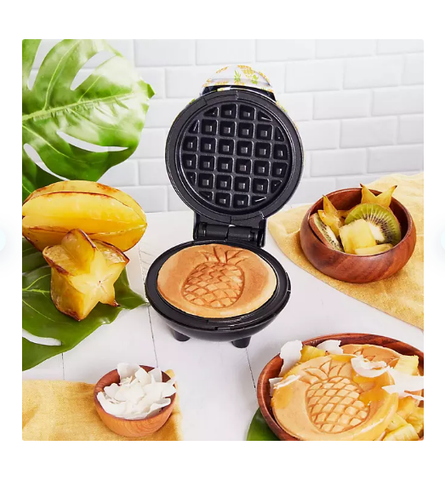 Dash Nonstick Mini Waffle Maker, White Pineapple Print