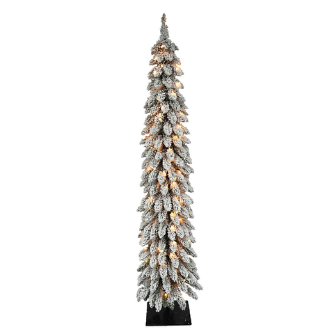 Puleo International 5' Flocked Pencil Alpine Pre-Lit Tree with 70 ct. Lights