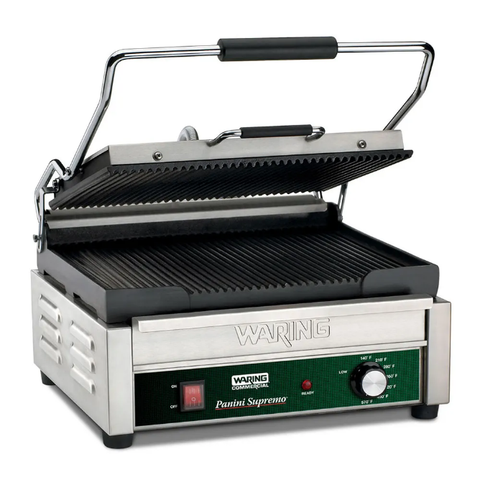Waring WPG250 Single Commercial Panini Press w/ Cast Iron Grooved Plates, 120v