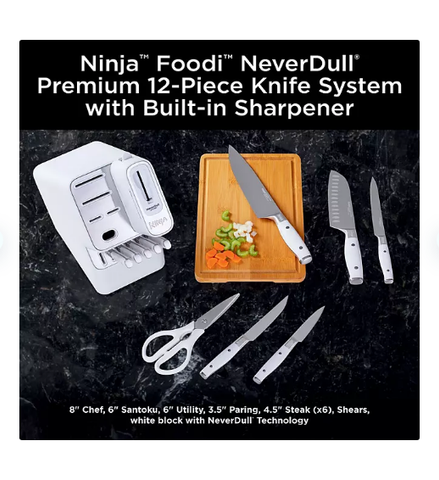 Ninja Foodi NeverDull Premium 12-Piece German Stainless Steel Knife System with Built-in Sharpener, White