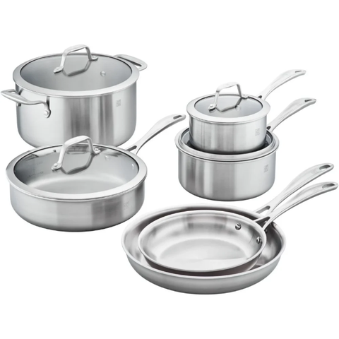 Zwilling 1016719 10 Piece Cookware Set w/ Glass Lids, 3 Ply Stainless w/ Aluminum Core